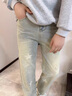 衣然呈品星星印花黃泥水洗做舊牛仔褲男春秋新款美式高街潮流直筒長(zhǎng)褲子男 黃泥色 XL【建議120-140斤】 曬單實(shí)拍圖