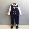 GOKU男童西套裝秋季鋼琴演出主持人西服兒童合唱服高端周歲男寶寶禮服 黑色馬甲+褲子+襯衫+領(lǐng)結胸花 130 （建議體重43-50斤） 曬單實(shí)拍圖