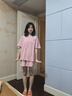 XIPR粉色顯白夏季套裝女短袖學生寬松韓版時尚短褲減齡休閑運動 粉色【棉質(zhì)兩件套】 L 【建議96-110斤】 曬單實拍圖