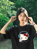 純棉重磅圓領(lǐng)卡通凱蒂貓潮流短袖T恤女夏季寬松美式復古印花上衣 黑色【常規純棉】 L （110-130斤） 曬單實(shí)拍圖