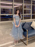 映雯藍色小晚禮服2024新款宴會(huì )感法式學(xué)生藝考小眾主持人蓬蓬裙女 藍色長(cháng)款 L 建議100-110斤 曬單實(shí)拍圖