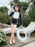 女童泳衣夏2026新款中大童5-15歲游泳專(zhuān)用分體泳裝女孩長(cháng)袖游泳衣 黑白拼色 150 【帶胸墊防止尷尬】 曬單實(shí)拍圖