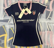 FDR官方店 復古辣妹V領(lǐng)撞色印花短袖t恤女夏季運動(dòng)修身顯瘦上衣 藏青色 L 曬單實(shí)拍圖