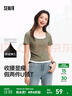 森馬POLO衫女短款辣妹西裝領(lǐng)鹽系2025夏新款刺繡涼感緊身上衣顯瘦 深藍80839 M 曬單實拍圖