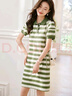 沫晗依美條紋翻領(lǐng)清新減齡休閑修身顯瘦連衣裙女2025年夏季新款圓領(lǐng)連衣裙 綠白條紋 M 曬單實(shí)拍圖
