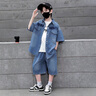 G.duck男童夏裝套裝2025新款兒童裝夏季酷帥男孩牛仔短袖兩件套夏款衣服 藍色 80 建議75-85cm9-12月cm 曬單實(shí)拍圖
