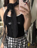 途尊韓版高級感絲巾女長條波點設計感2025新款玫瑰花圍脖飄帶時髦百搭 玫瑰花小波點黑色 曬單實拍圖