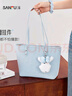 三福托特包女2025秋OL復古系列可愛(ài)掛件包滿(mǎn)印女包472872 黑色波點(diǎn)格紋 大 曬單實(shí)拍圖