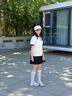OVE女童六一套裝夏季學院風Polo短袖兒童啦啦隊表演服大童夏裝百褶裙 1566黑色+19056白色 140 cm 曬單實拍圖