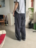:CHOCOOLATE it藏藍格子休閑褲女夏季寬松蕾絲邊慵懶風(fēng)垂感直筒褲 藏藍色長(cháng)褲 S 曬單實(shí)拍圖