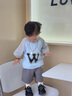 巴帝巴帝夏季純棉男童套裝嬰幼兒寶寶短袖t恤短褲休閑運動裝 黑色字母 90 曬單實拍圖