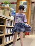 OVE女童短褲夏季假兩件裙褲2025新款兒童褲子時(shí)尚中大童不規(guī)則格子褲 2241藏青色假兩件 150 cm 曬單實(shí)拍圖