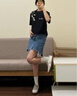 404MOBGANG花卉刺繡解構(gòu)拼接boxy版型短袖T恤男女短款cleanfit正肩潮t 黑色 L 曬單實(shí)拍圖