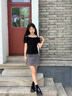 京多夢一字領(lǐng)短袖t恤女夏季性感露肩時尚設(shè)計感小眾純棉修身顯瘦上衣 黑色 L 黑色（100-110斤） 曬單實拍圖