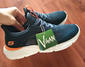 斯凱奇（Skechers）夏季男鞋新款輕便一腳蹬透氣網(wǎng)面休閑運動跑步鞋百搭慢跑鞋 海軍藍色/橘色/210281-NVOR 41 曬單實拍圖