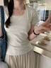 南木熊短袖女正肩純棉t恤女士夏季女裝修身潮流辣妹顯瘦上衣夏季服裝 淺灰短袖L碼【85-105斤】 曬單實拍圖