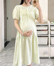 孕婦連衣裙夏季新款韓版短袖孕期小個(gè)子孕婦夏裝中長(zhǎng)款夏天裙子女 綠色--單件裙子 L【建議120-135斤左右】 曬單實(shí)拍圖