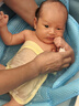 全棉時(shí)代嬰兒口水巾兒童水洗紗布小毛巾洗臉禮盒4條裝 粉藍(lán)黃綠25×25cm 曬單實(shí)拍圖