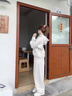 魯雅爾韓系慵懶風涂鴉卡通連帽衛(wèi)衣女早秋季寬松打底衫休閑上衣服外套潮 白灰色 常規(guī)款 L 曬單實拍圖