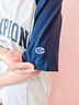 Champion【王俊凱同款】冠軍短袖插肩袖情侶款25夏季新款復古純棉T恤 灰色藍色拼接 M 曬單實拍圖