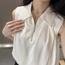 西兒小清新法式無(wú)袖襯衫女夏季2025新款設(shè)計(jì)感小眾寬松短款背心上衣 白色 均碼 曬單實(shí)拍圖