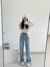 MR.KA淺色闊腿牛仔褲女2025春夏新款高腰遮胯顯瘦垂感字母刺繡休閑直筒 藍色 M 100-110斤 曬單實拍圖