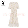 花花公子（PLAYBOY）時尚短袖連衣裙女2025年夏季新款溫柔風(fēng)修身收腰氣質(zhì)茶歇碎花長裙 花色 M 曬單實拍圖