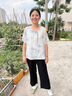 俞兆林媽媽夏裝套裝50-60歲洋氣2025新款中老年人女新中式t恤老太太衣服 藍色上衣+米色褲子 XL 建議80-105斤 曬單實拍圖