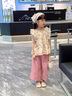 皮爾卡丹（pierre cardin）童裝女童夏季套裝2025新款兒童飛袖娃娃衫碎花上衣闊腿褲兩件套潮 粉色 130 尺碼7~8歲【120-130cm】 曬單實拍圖