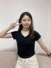 山朵棉v領(lǐng)白色短袖t恤女夏新款純棉緊身顯瘦褶皺設(shè)計(jì)感小眾別致正肩上衣 黑色 S 曬單實(shí)拍圖
