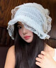 封茗韓系蕾絲鏤空包頭帽女春夏季可愛百搭白色透氣薄款大頭圍套頭帽子 白色 （55-59cm） 曬單實(shí)拍圖