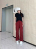 回力沖鋒褲女春秋2025新款休閑時(shí)尚洋氣高級(jí)感傘兵褲紫色多巴胺工裝褲 曬單實(shí)拍圖