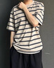 FOX.G男士短袖t恤男條紋寬松衣服男裝夏季2025新款男生半袖百搭情侶裝 卡其色圓領(lǐng)細(xì)條紋撞色T恤 L 【建議120斤以內(nèi)】 曬單實(shí)拍圖
