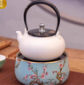 鶯歌燒電陶爐矮爐煮茶器陶壺煮茶壺日式手工燒水壺茶壺單壺茶用提梁壺 雪花釉柿形陶壺+粉彩梅竹電陶爐 曬單實(shí)拍圖