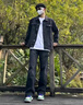 Homlean高街微喇牛仔褲男春夏美式vibe修身直筒長(zhǎng)褲子YX03黑色L 曬單實(shí)拍圖