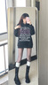 達芙妮厚底長筒靴女2025夏秋長靴不過膝拼色高筒靴時尚百搭騎士靴 黑米 37 (235mm) 標準碼 曬單實拍圖