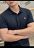 暇步士（Hush Puppies）【含桑蠶絲】夏季男裝清涼舒適百搭休閑短袖POLO衫 墨藍色 XL 曬單實(shí)拍圖