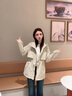 clotho Rennie品牌女裝風衣女中長款2025春秋新款韓版寬松百搭休閑連帽工裝大衣 米白色 M 曬單實拍圖