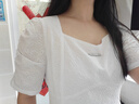 森馬（Semir）【連衣裙合輯】夏天女法式慵懶風(fēng)裙子復(fù)古學(xué)院風(fēng)針織裙雪紡碎花裙 B款法式方領(lǐng)裙-白色調(diào)00411 L 曬單實(shí)拍圖