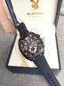 花花公子（PLAYBOY）品牌手表男多功能石英表夜光防水男士手表潮酷酒桶形手表男生禮物 花花公子-3075-白膠帶本黑男 曬單實(shí)拍圖