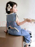 女童牛仔套裝夏季2025新款洋氣小女孩花邊蝴蝶結無(wú)袖兒童衣服薄款 淺藍色 薄款 110 曬單實(shí)拍圖