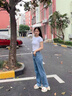 樂雅秀直筒高腰牛仔褲女翻邊煙管褲2025年春夏新款寬松顯瘦九分哈倫褲子 復(fù)古藍(lán) M 建議95斤-105斤 曬單實(shí)拍圖
