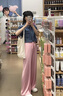 棉致冰絲闊腿高腰休閑褲子女夏季薄款2025新款小個窄版垂感拖地直筒褲 008粉色【高品質(zhì)23.5】 L 110-120斤 曬單實拍圖