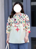 MsShe【V領(lǐng)印花打攬長(zhǎng)款小衫】MsShe大碼女裝2025夏裝胖mm 七分袖-淺杏色現(xiàn)貨 2XL 曬單實(shí)拍圖