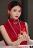 枝己新中式旗袍連衣裙2025新款結(jié)婚訂婚敬酒服晨袍婚紗新娘主紗高檔 F2430贈腰帶 L 曬單實拍圖
