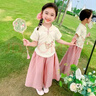 童槐女童夏季漢服套裝2025新款兒童國風(fēng)超仙清新盤扣短袖闊腿褲兩件套 粉色【兩件套】 130 【建議身高120cm左右】 曬單實拍圖