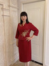 菲洛曼婚禮媽媽裝高檔禮服夏季喜婆婆婚宴高端刺繡修身敬酒連衣裙 酒紅色 2XL 曬單實拍圖