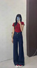 斤慕美式丹寧藍原色闊腿牛仔褲女春夏季寬松顯瘦不貼腿直筒喇叭褲 深藍色 L 曬單實拍圖