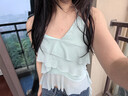 妙奕嘉吊帶背心女可外穿洋氣女士?jì)却顭o(wú)袖背心夏季新款遮肚子辣妹上衣 薄荷藍不規則荷葉邊純欲掛脖吊帶 L 【建議105-120斤】 曬單實(shí)拍圖
