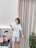 真維斯女童套裝夏季兒童短袖牛仔短褲薄款夏裝女孩可愛兩件套時(shí)尚童裝 白+淺藍(lán) 140 曬單實(shí)拍圖